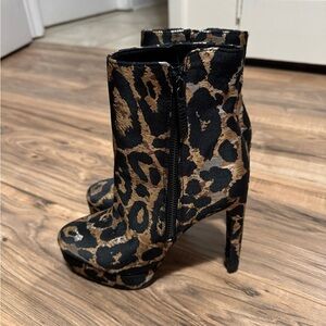 Guess Black and Brown Leopard Heeled Boots